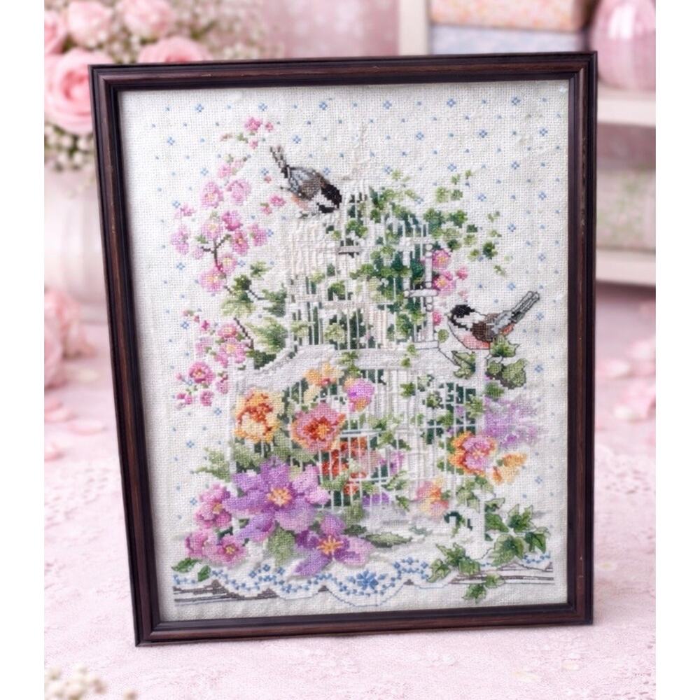 Finished Framed 40510 BUCILLA "BLOSSOMING BIRD CAGE" CROSS STITCH Wall Decor